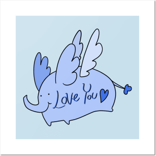 Blue Angel Elephant "Love You" Posters and Art